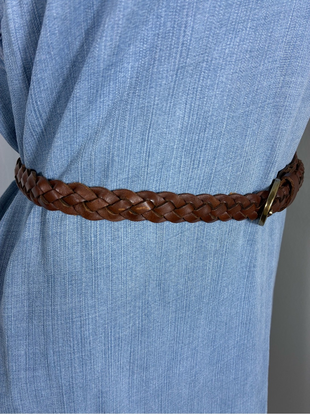 Womens belt Braided Brown Leather with Brass Buckle thin minimalist - Picture 3 of 7